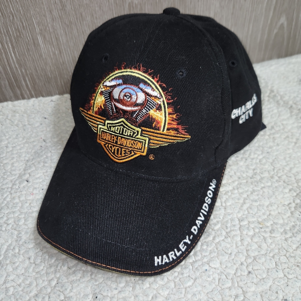 Vintage 90s Harley Davidson Motorcyles Black Baseball Hat, Corduroy Men's,‎ Iowa